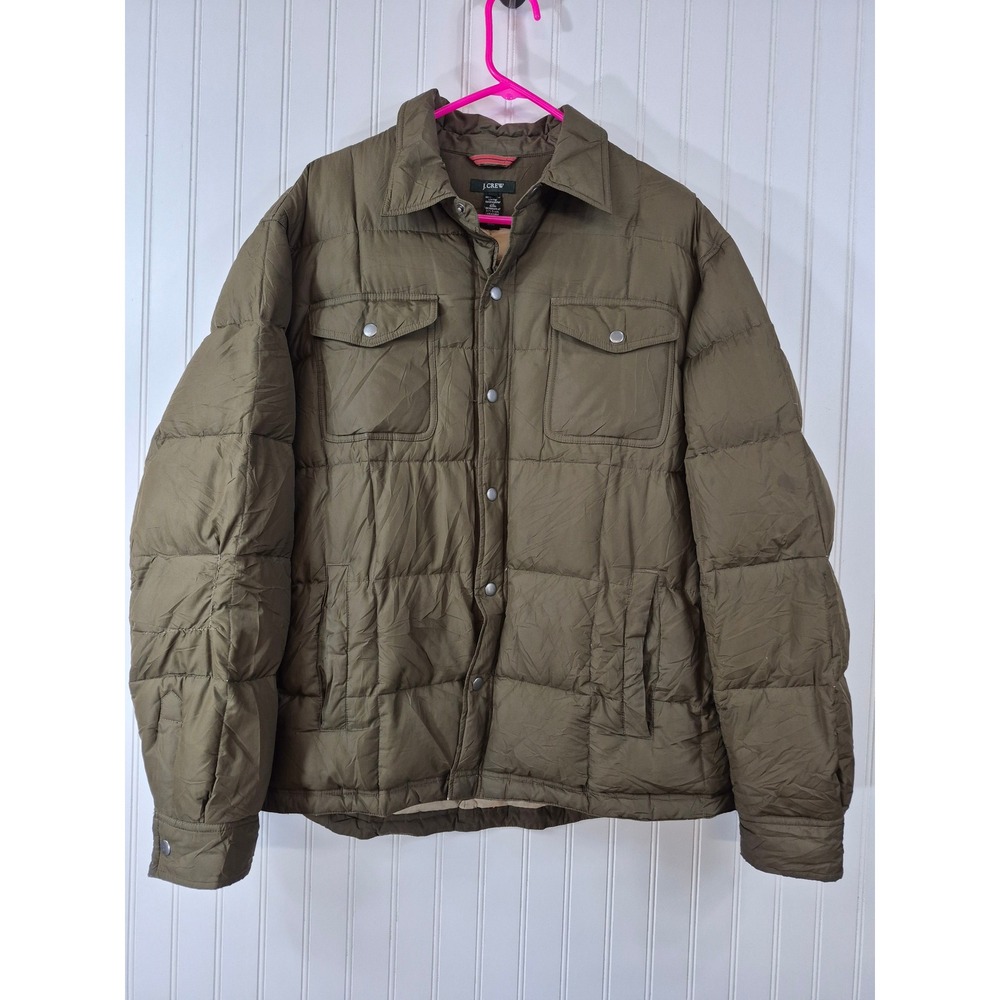J.Crew Mens Olive Green Quilted Down Puffer Jacket XL Outdoor Active Casual